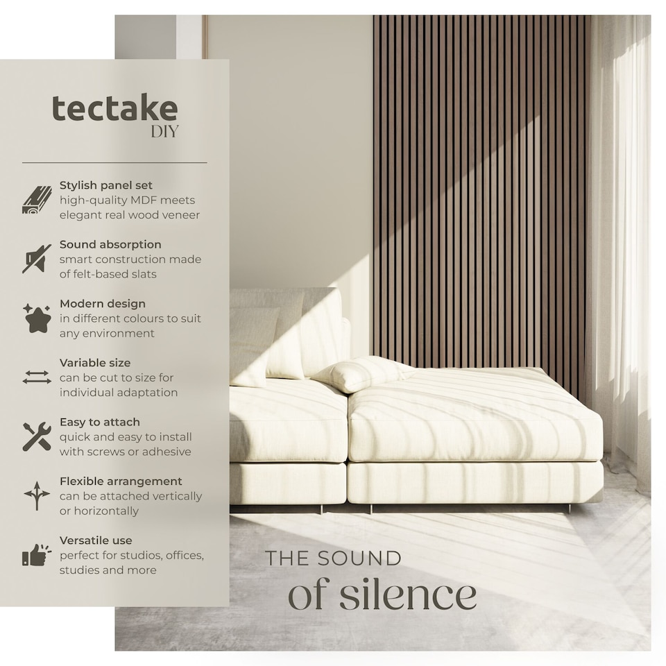 image 1 of Acoustic Wall Panels with Wood Veneer Slats, Thick Felt and Easy to Install | Brown | Dark oak | 120 x 60 x 120 cm | 4