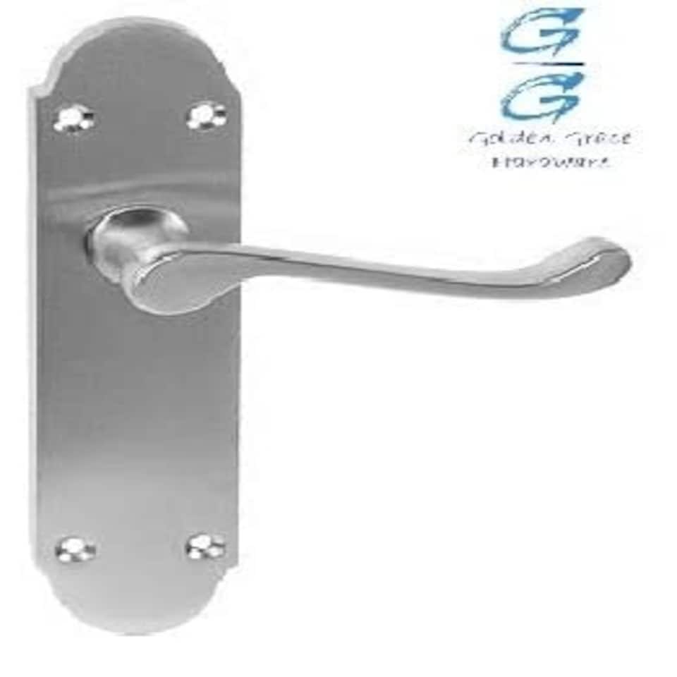 image 1 of Golden Grace 4 Pairs Victorian Shaped Premium Door Handles Lever Latch in Satin Brushed Chrome Finish, Epsom Design Grey