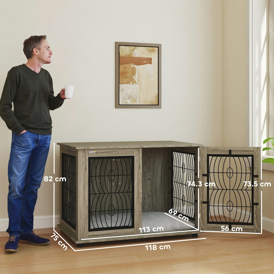 image 1 of PawHut Dog Crate Furniture, End Table for Extra Large Dogs w/ Cushion