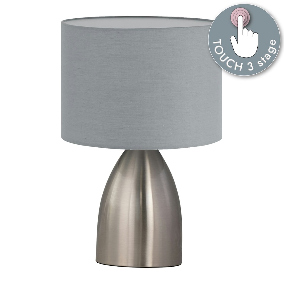 image 1 of First Choice Lighting Valentina Brushed Chrome Touch Lamp with Grey Shade Silver | Grey