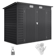 Outsunny 8 x 4FT Garden Shed, Galvanised Metal Shed, Easy to Assemble, Outdoor Tool Storage Shed with Pent Roof, Lockable Door and 2 Vents, Grey