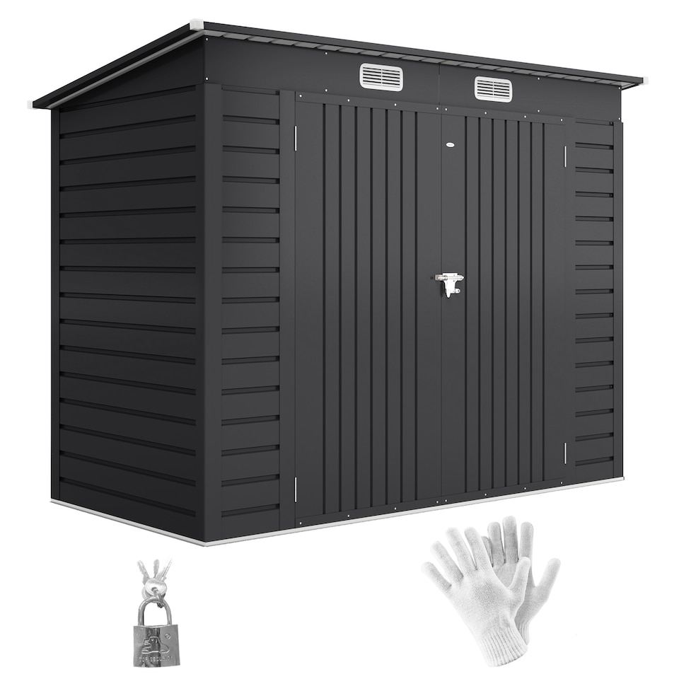 image 1 of Outsunny 8 x 4FT Garden Shed, Galvanised Metal Shed, Easy to Assemble, Outdoor Tool Storage Shed with Pent Roof, Lockable Door and 2 Vents, Grey