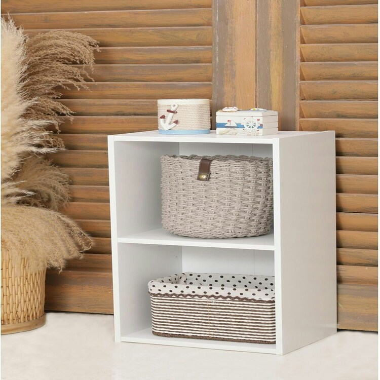 2 Cube Bookshelf White Wooden Storage Organizer Wooden Shelving Open Bookcase Shelf