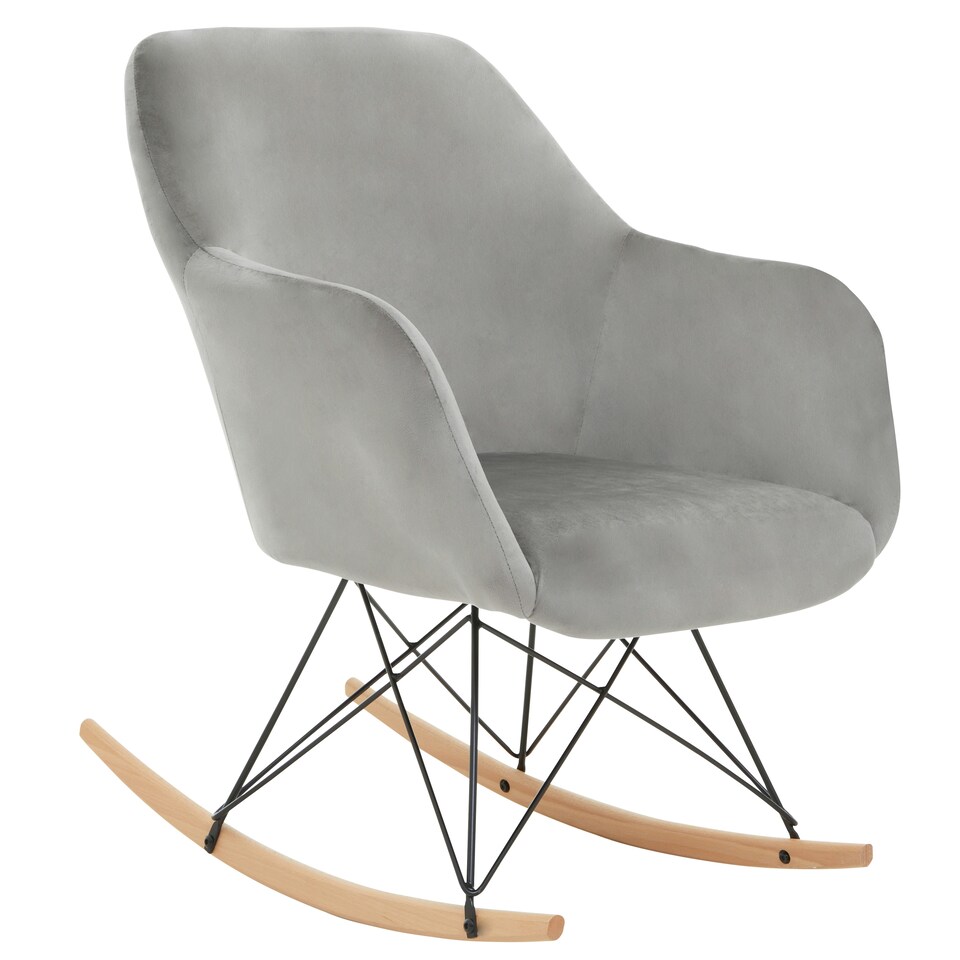 image 1 of Interiors by Premier Grey Velvet Rocking Chair, Comfortable Velvet Desk Chair, Backrest Velvet Rocking Armchair, Cozy Armchair