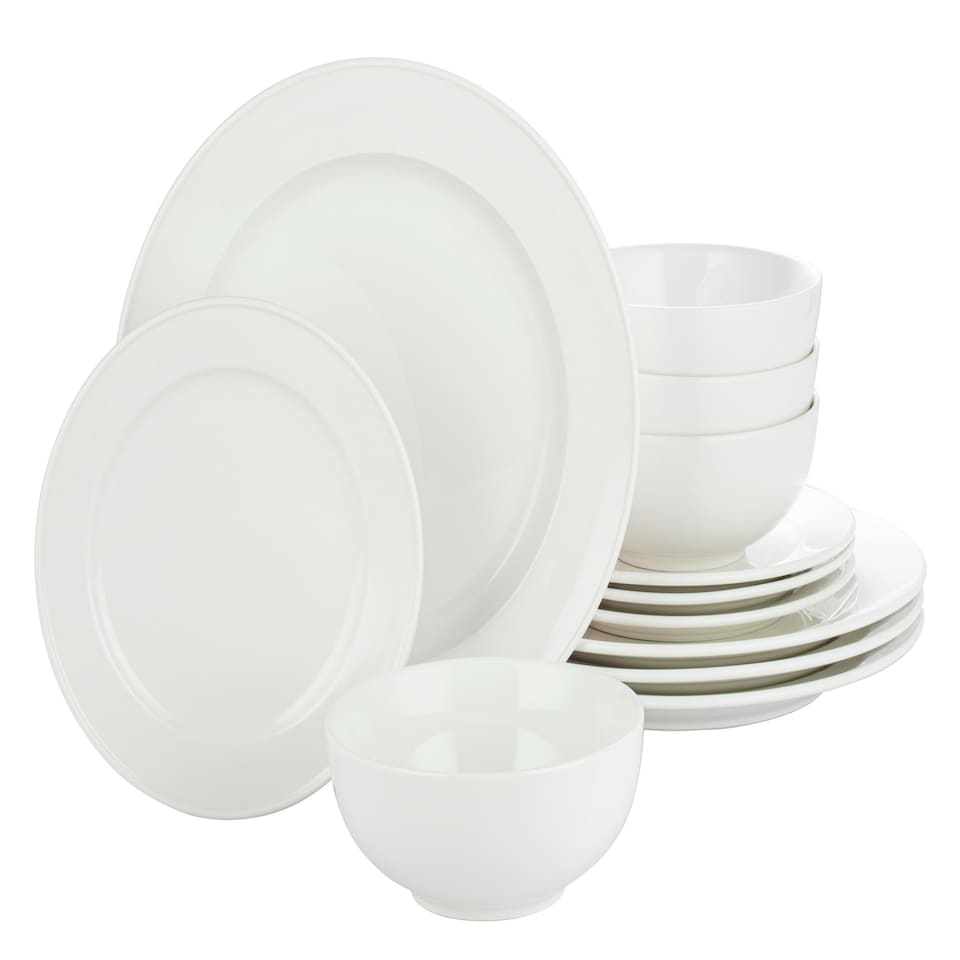 12pc Professional Alumina White Porcelain Classic Rim Dinner Set