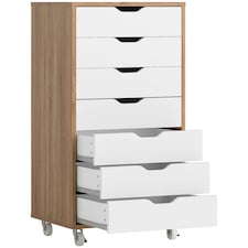 Vinsetto Mobile Filing Cabinet, 5-drawer File Cabinet with Wheels, Oak