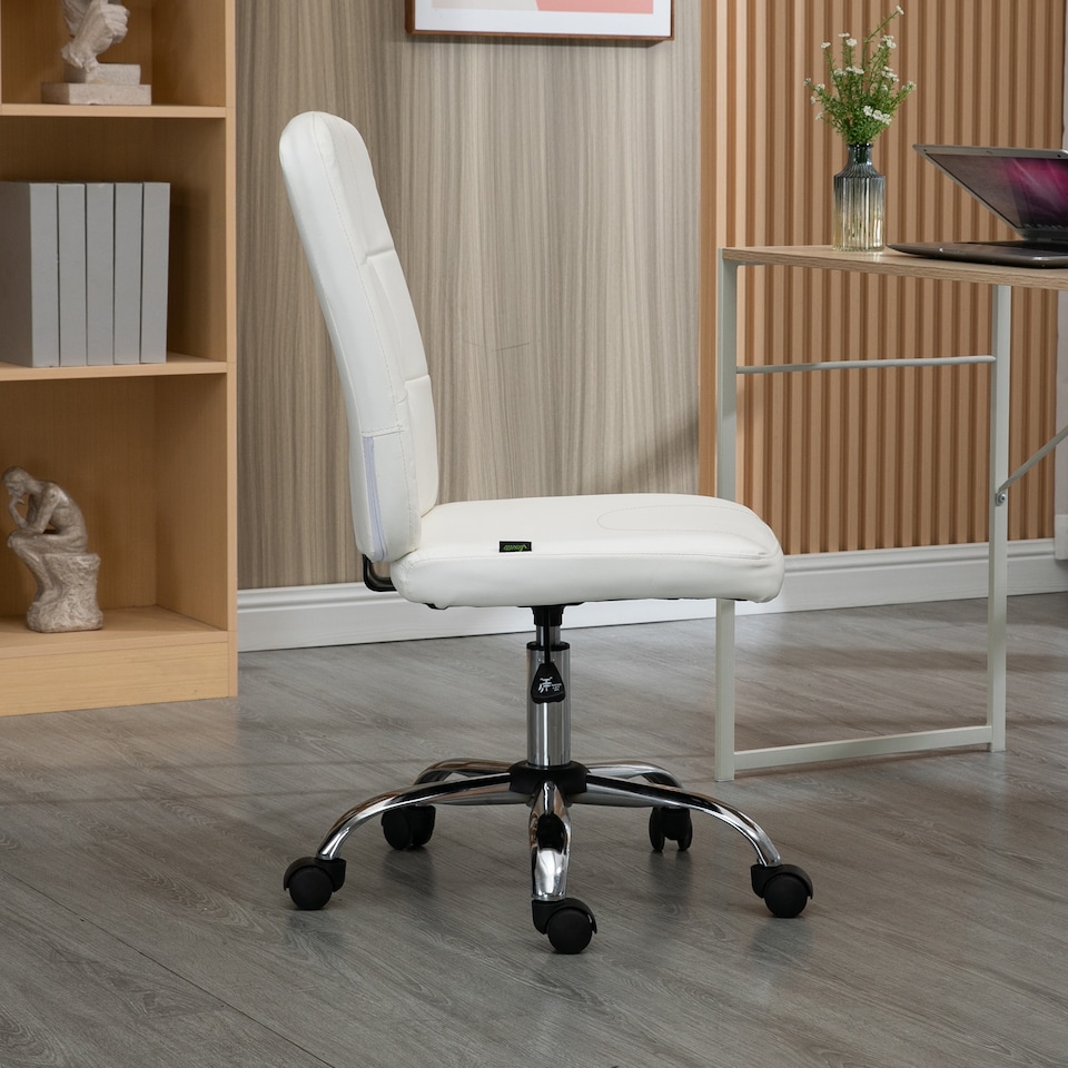 image 1 of Vinsetto Armless Office Chair, Faux Leather Desk Chair with Adjustable Height, Button Tufted, White