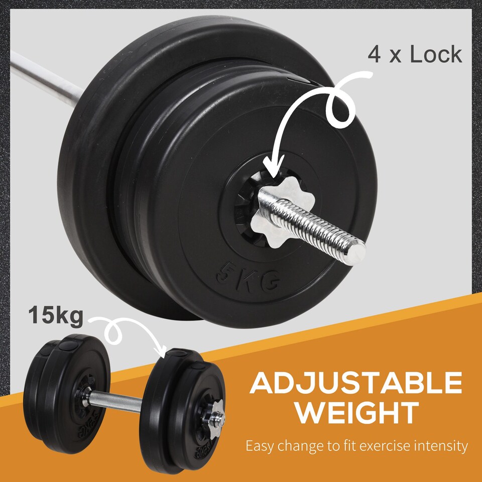 image 1 of HOMCOM Dumbbell and Barbell Set with 65kg Adjustable Weights, for Home Gym