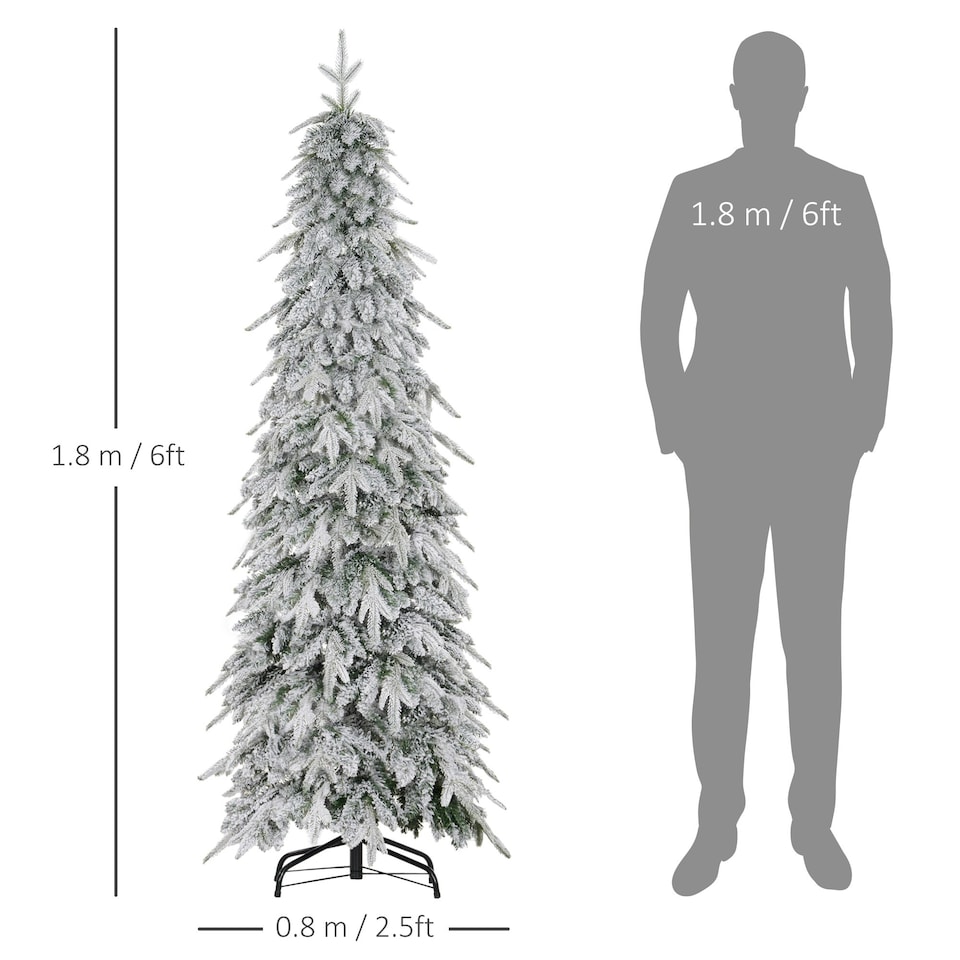image 1 of HOMCOM 6ft Flocked Pencil Christmas Tree with Auto Open, Steel Base