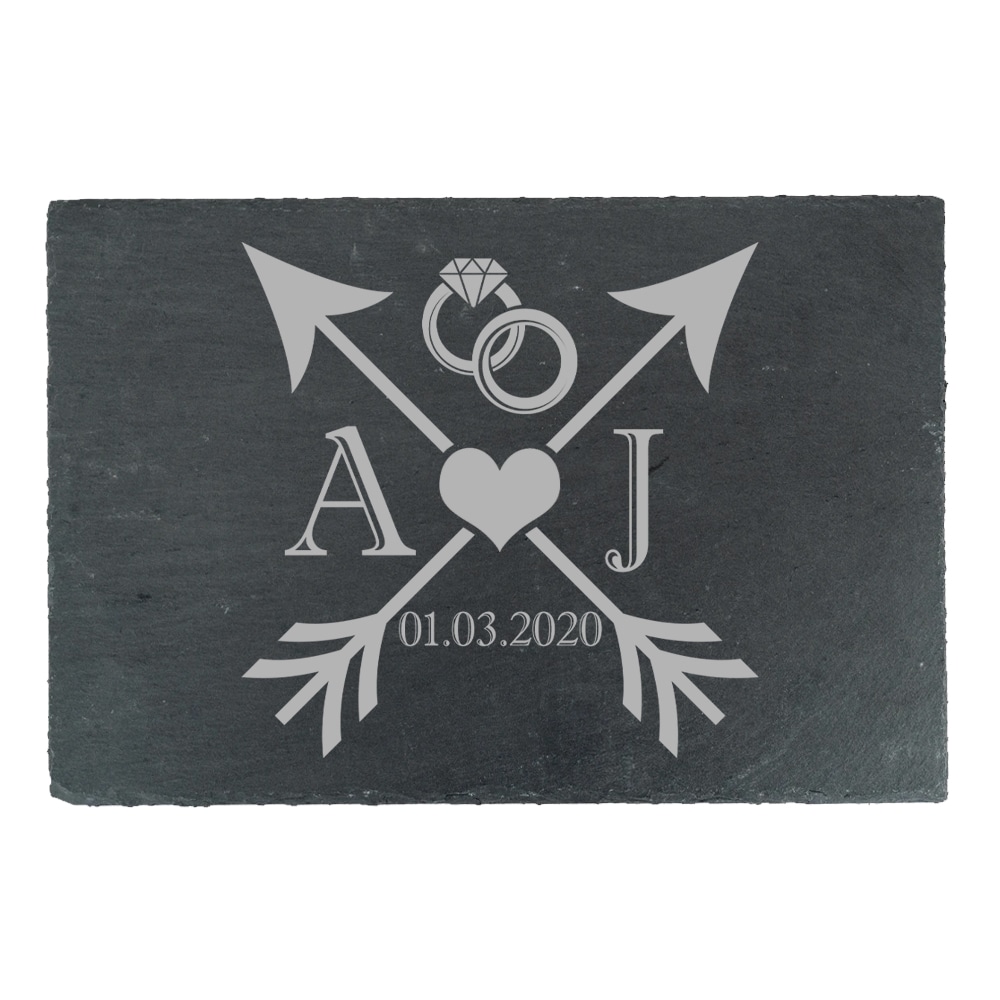 Personalised Engraved Rectangular Slate Cheeseboard with Wedding Desig