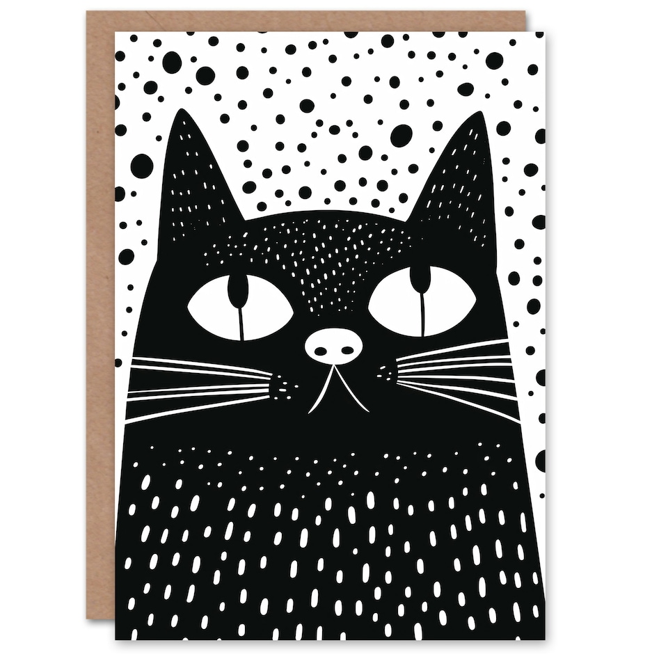 image 1 of Kitty Cat Lover Stars Dots Graphic Design Arty Birthday Card