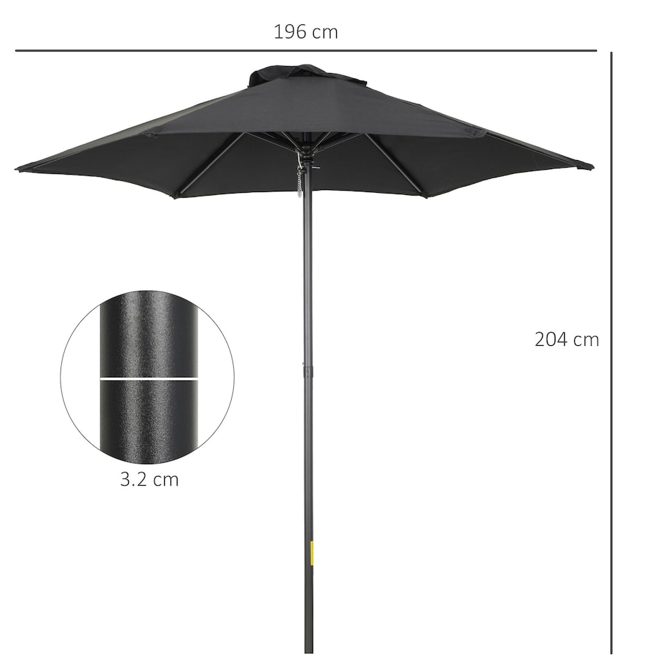 image 1 of Outsunny 2m Parasol Patio Umbrella, Outdoor Sun Shade with 6 Ribs Black
