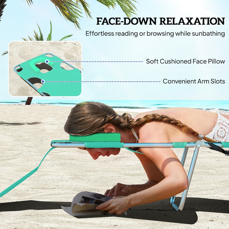 image 1 of Outsunny Sun Lounger with Reading Hole, Folding Garden Lounger, Green
