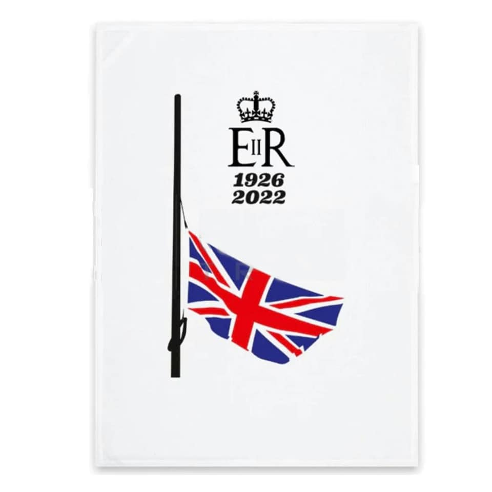 Queen Elizabeth II Half Mast Tea Towel - White - One Size