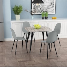Aspen Tapered Legs Square Dining Table and 4 Curve Plastic Seat Chairs with Metal Legs - Black/Grey Oak - Flat Packed Grey
