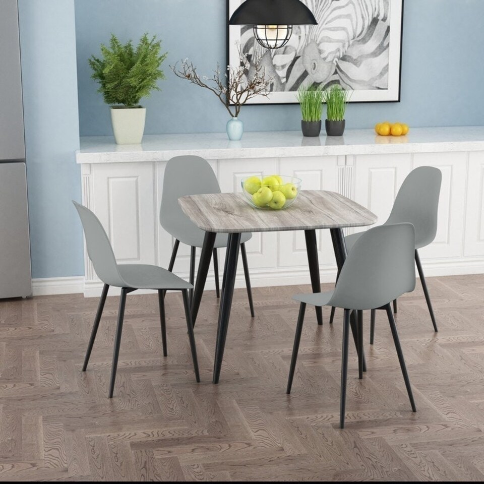 image 1 of Aspen Tapered Legs Square Dining Table and 4 Curve Plastic Seat Chairs with Metal Legs - Black/Grey Oak - Flat Packed Grey