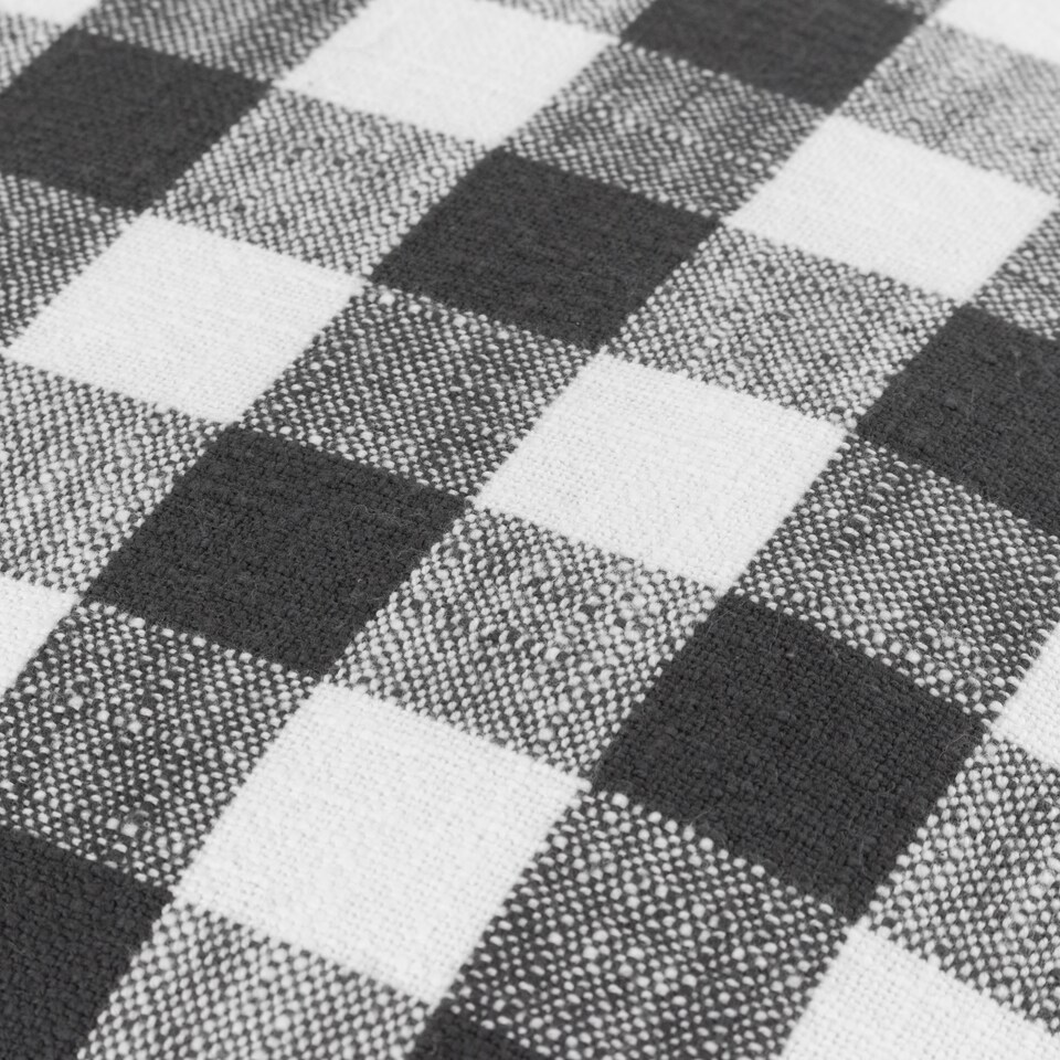 image 1 of Yard Barton Check Fringed Cushion, Black, 45 x 45cm