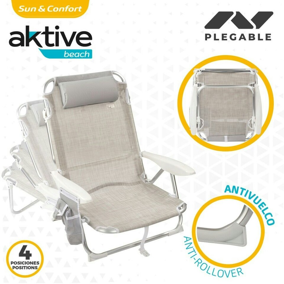 image 1 of Folding Chair with Headrest Aktive Ibiza Beige 51 x 76 x 45 cm (2 Units) N/A
