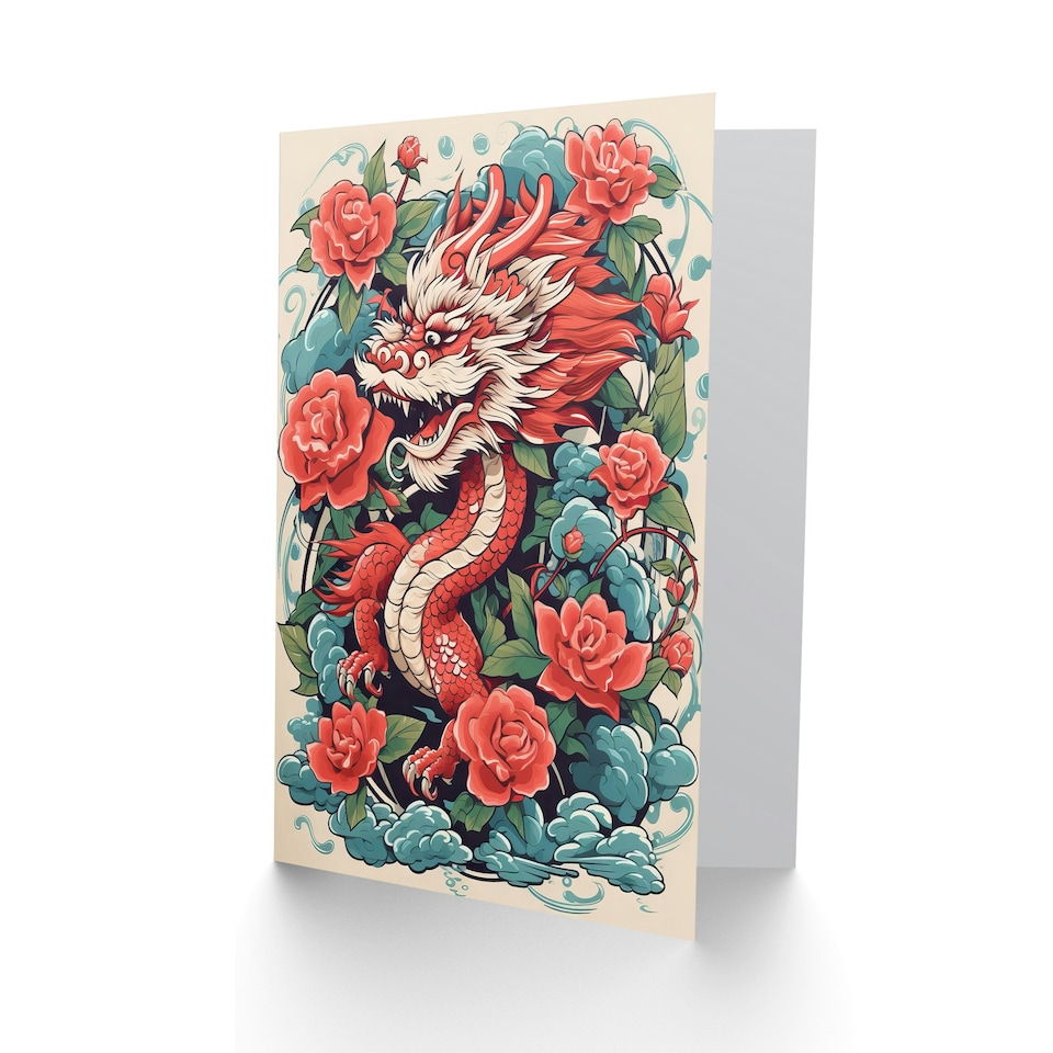 image 1 of Red Ornate Mythical Chinese New Year Dragon Art Card