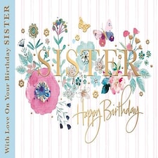 Words 'n' Wishes Traditional Sister Birthday Card, Birthday Card for Sister, Multi-Coloured 22 x 15.8 cms