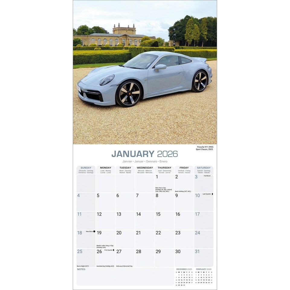 image 1 of Porsche 2026 Calendar | Square Wall Calendar | Car Enthusiast Gift | Plastic Free Packaging | by Avonside Publishing