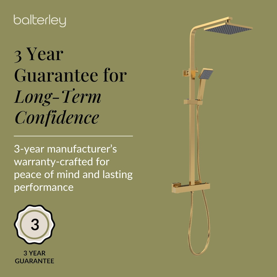 image 1 of Balterley Empire Square Thermostatic Shower Kit with Fixed Head and Adjustable Handset | Copper | Brushed Brass | 1