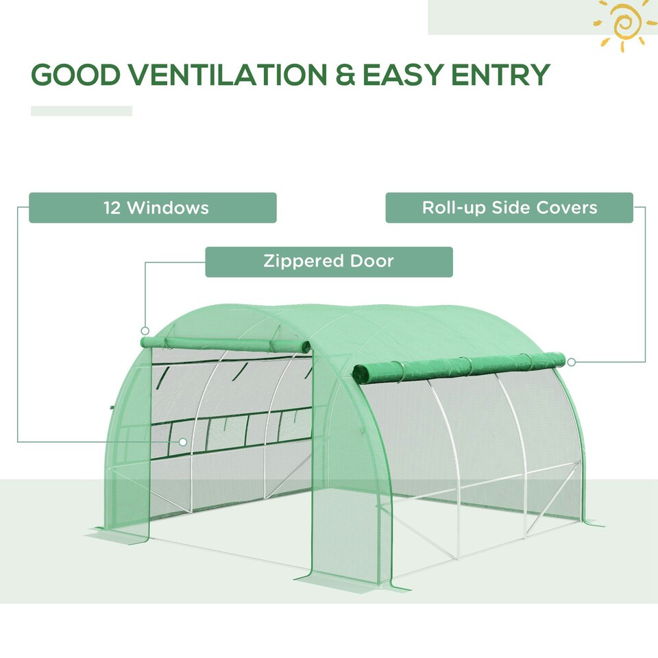 image 1 of Outsunny 3 x 3 x 2 m Polytunnel Greenhouse Pollytunnel Tent Steel Frame Green
