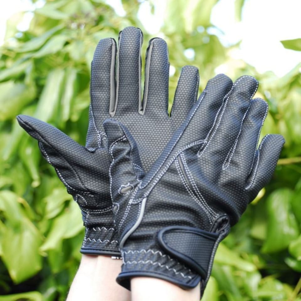 Rhinegold Sport Horse Riding Gloves Black | Colour: Black/Silver
Size: Large