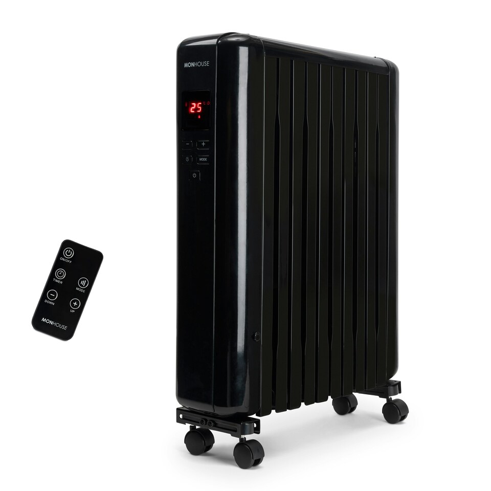 image 1 of MONHOUSE 2500W Digital Oil Filled Radiator - Portable Electric Heater with LED Display & Adjustable Thermostat, Remote Control, Overheat Safety Cut Off - Black