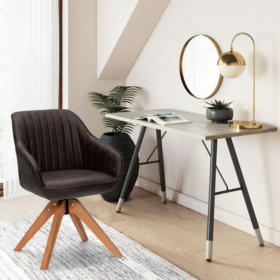image 1 of COSTWAY Swivel Accent Chair Set of 2 Ergonomic Armchairs Brown Brown