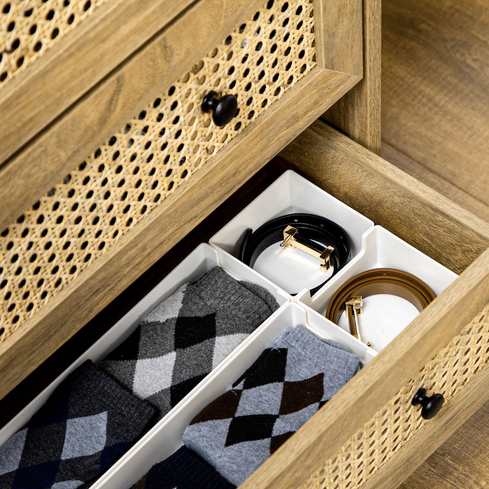 image 1 of HOMCOM Chest of Drawers, 4-Drawer Storage Organiser Unit with Rattan Element for Bedroom, Living Room, Wood Effect