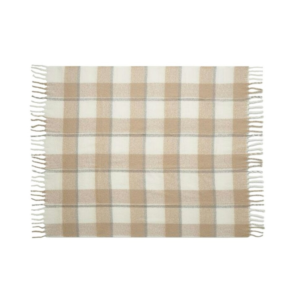 image 1 of MidOcean Quet Mohair Chequered Blanket - Beige - 152cm x 127cm Brown
