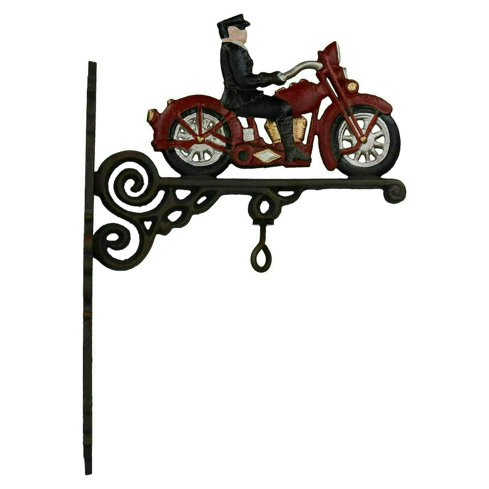 image 1 of Motorcycle Motorbike Bike Rider Bell Gate Cast Iron Sign Plaque Door Wall House