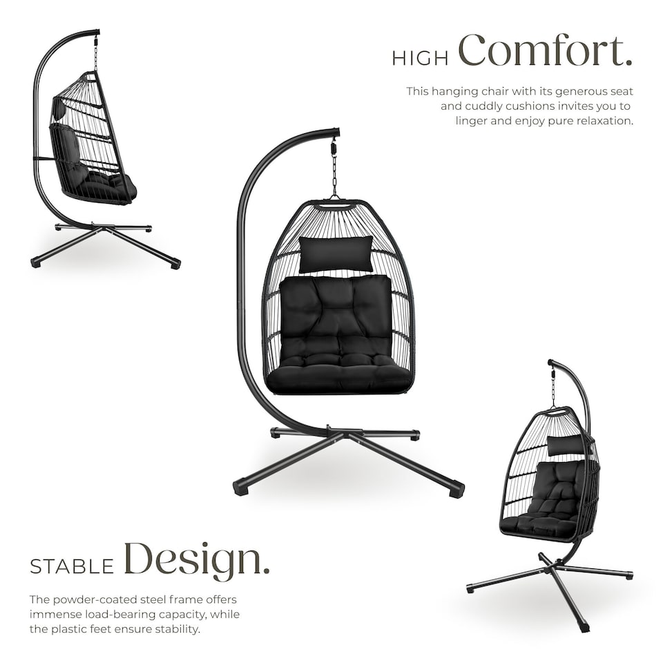 image 1 of Egg Chair Ariane with Swing Seat Frame, Thick Cushions and Protective Cover | Black | black | 1