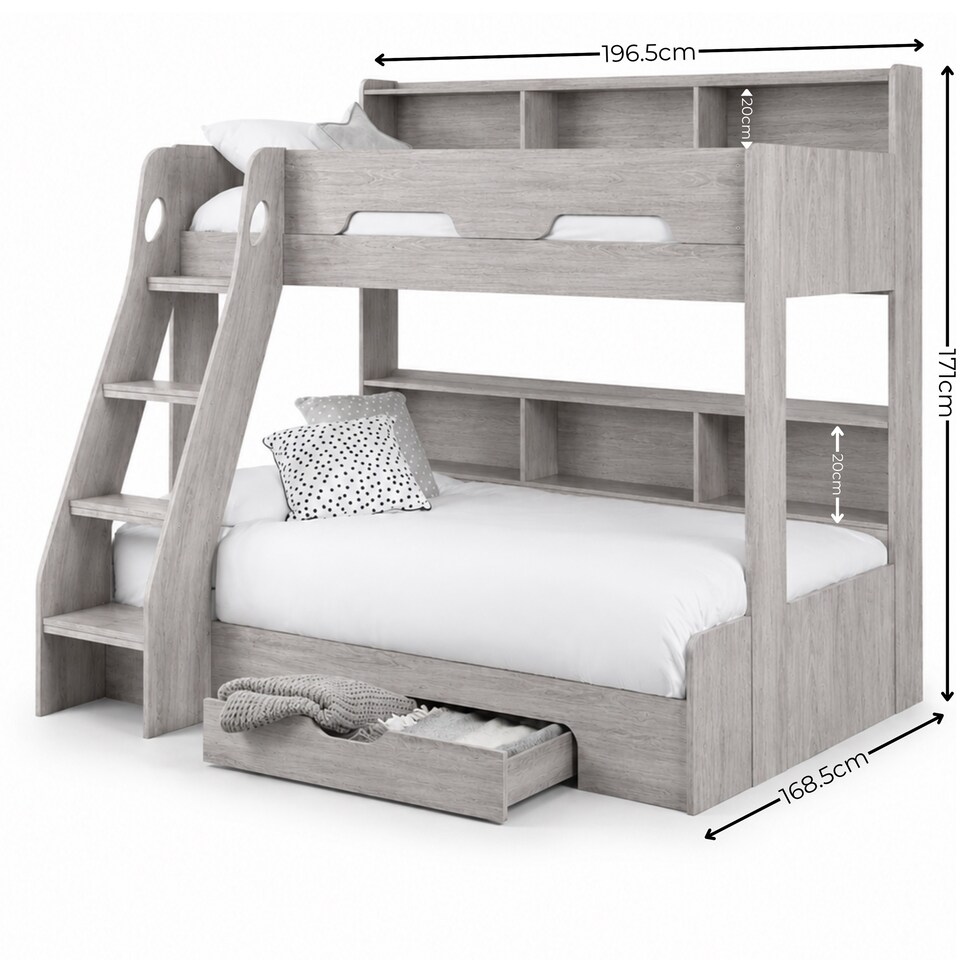 image 1 of Orion Triple Sleeper Bunk Bed - Grey Oak Effect, Single/Small Double