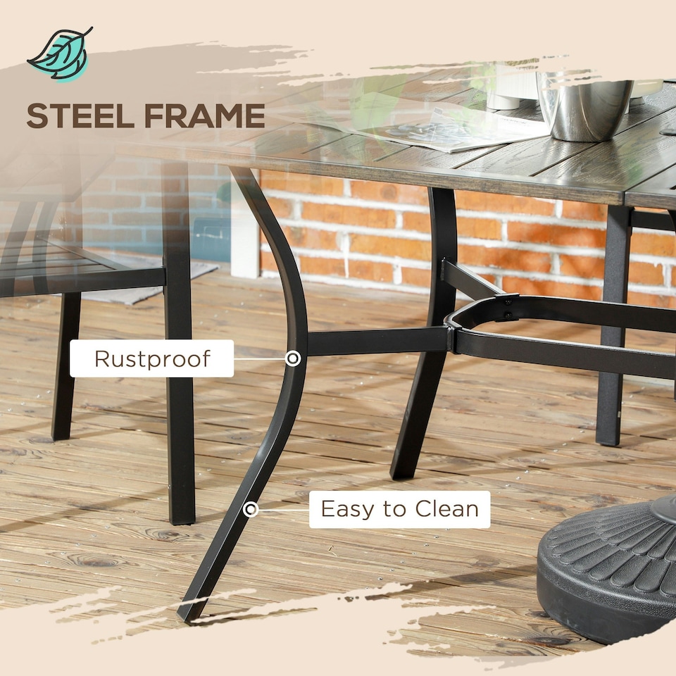 image 1 of Outsunny Garden Table with Parasol Hole for Patio, Deck, Brown