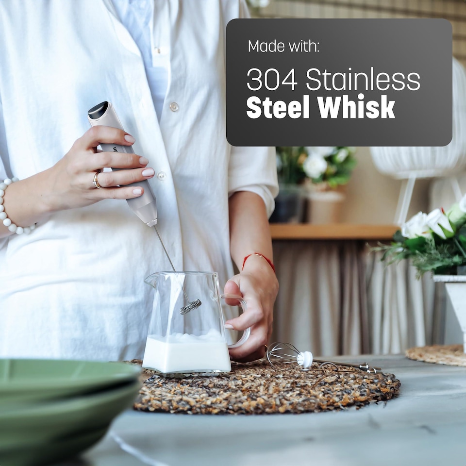 image 1 of Keplin Handheld Milk Frother with Stand Stainless Steel Electric Whisk