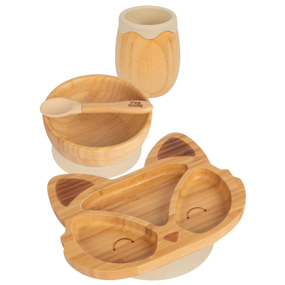 image 1 of Tiny Dining 4pc Fox Bamboo Suction Baby Feeding Set - Beige