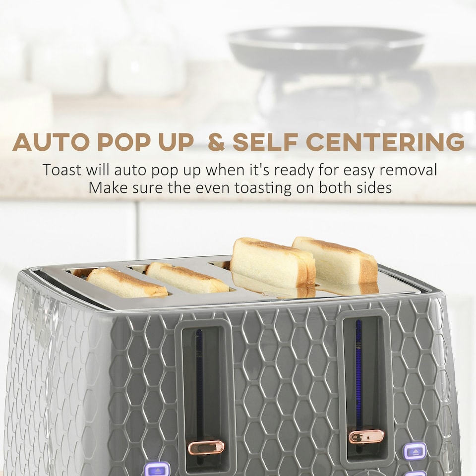 image 1 of HOMCOM 1.7L Kettle and Toaster Set with Defrost Reheat and Crumb Tray Grey