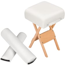 Stool & Bolster Cushion Set - foldable, padded, wood and faux leather | White | white | 1