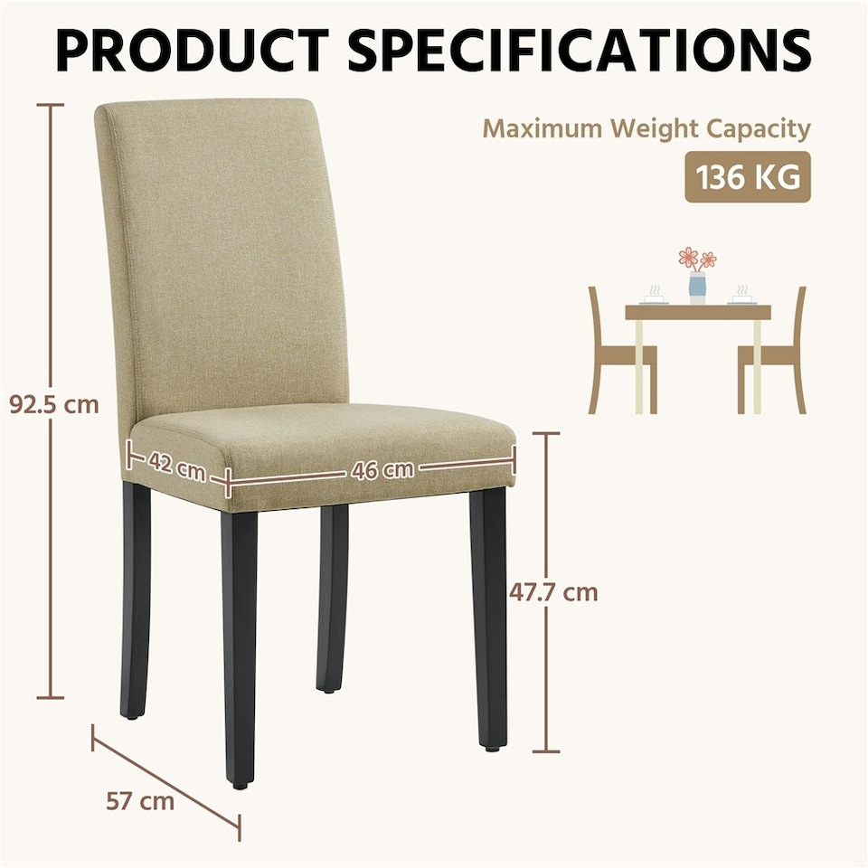 image 1 of Yaheetech Set of 2 Fabric Upholstered Dining Chairs N/A | Khaki
