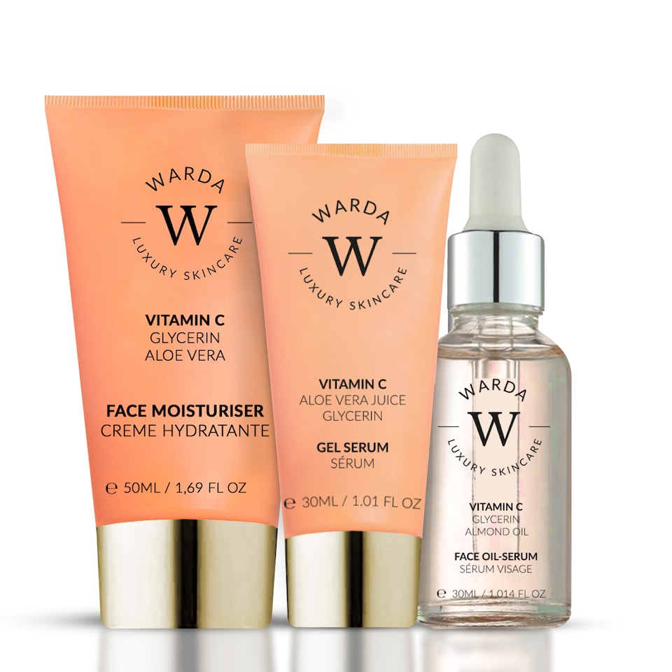 image 1 of Warda Luxury Skincare Skin Glow Boost Vitamin C Moisturiser 50ml + Vitamin C Glow Boost Oil-Serum 30ml + Skin Glow Boost Vitamin C Gel Serum 30ml