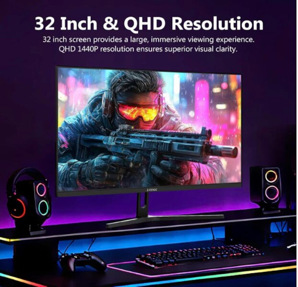 image 1 of Z-Edge 32 Inch Gaming Monitor QHD 200Hz 1440P IPS 1ms 100% sRGB DP HDMI | 2K PC Monitor 2560x1440 16:9, 300cd/m² Brightness, FreeSync, Crosshair, VESA Mountable, Black