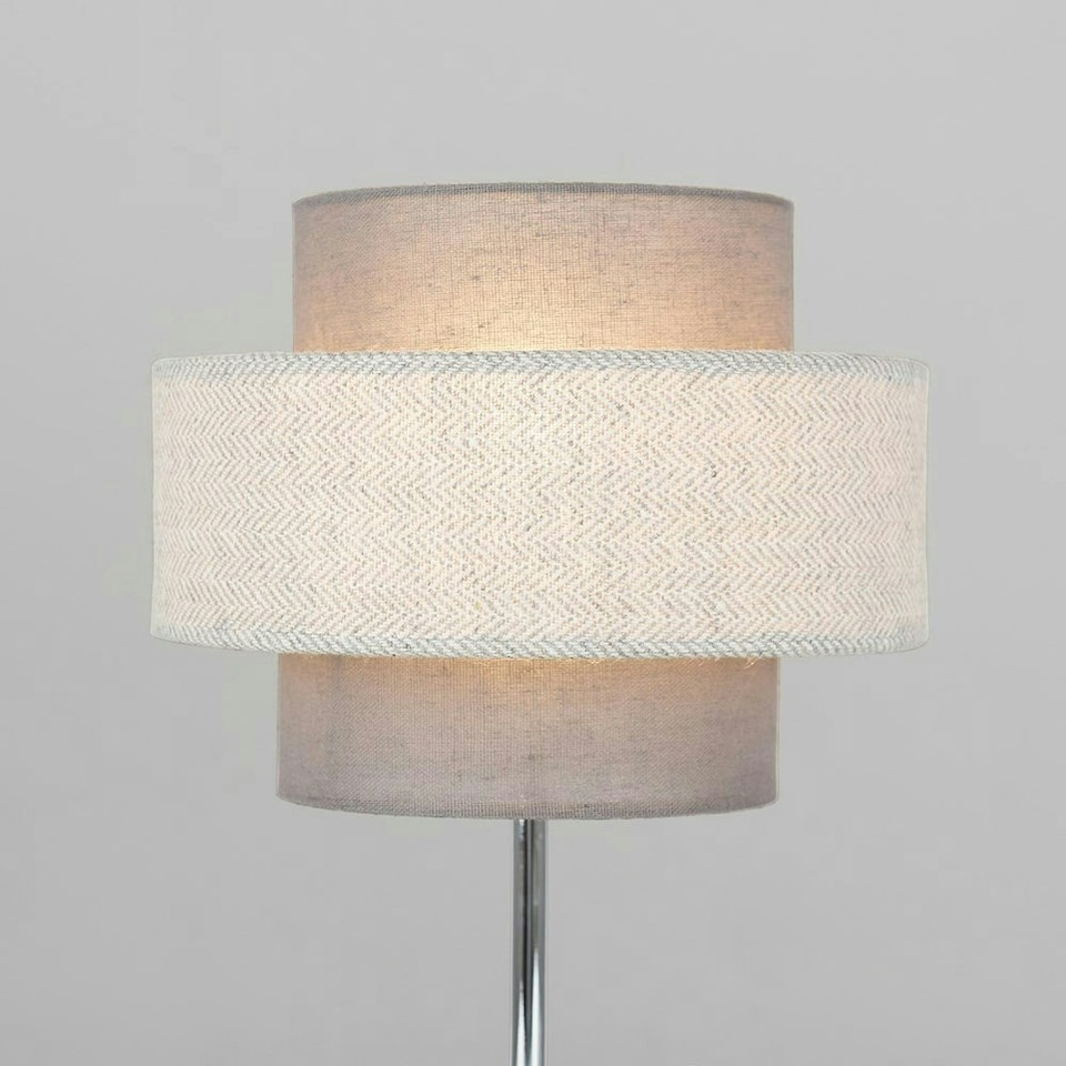 image 1 of ValueLights Polished Chrome Touch Bedside Table Lamp With Grey Herringbone Shade