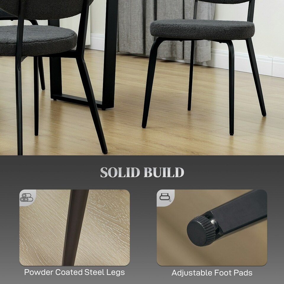 image 1 of HOMCOM Set of 4 Sherpa Dining Chairs Boucle Kitchen Chairs with Back 
