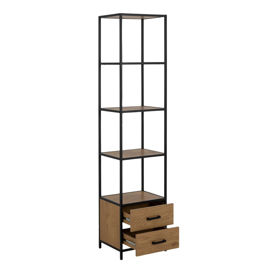 image 1 of Seaford Bookcase with 2 Drawers and 3 Shelves in Black & Oak