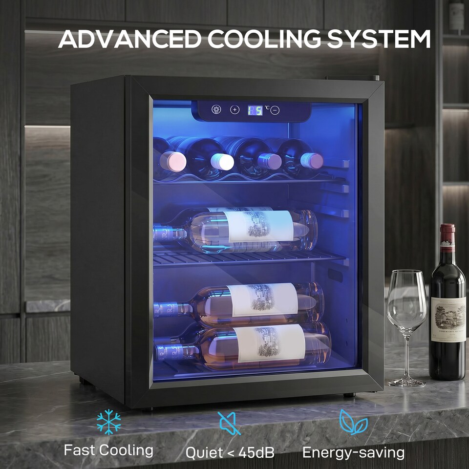 image 1 of HOMCOM 16 Bottle Wine Cooler, 4-16°C Under Counter Drinks Beer Wine Fridge