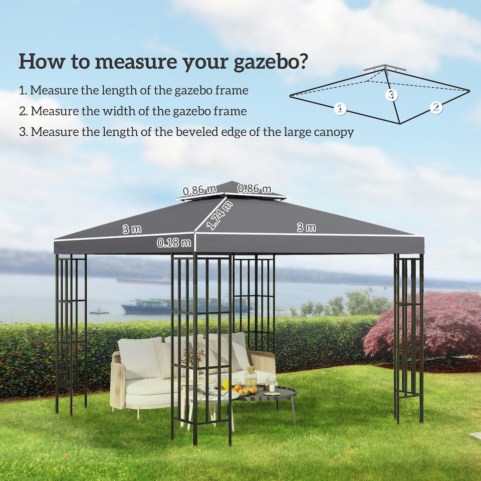 image 1 of Outsunny 3m 2 Tier Garden Gazebo Top Cover Replacement Canopy Roof