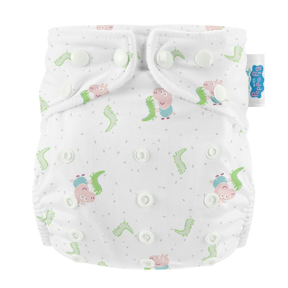 image 1 of Peppa Pig One Size All-In-One Reusable Cloth Nappy - George & Mr.Dinosaur | White