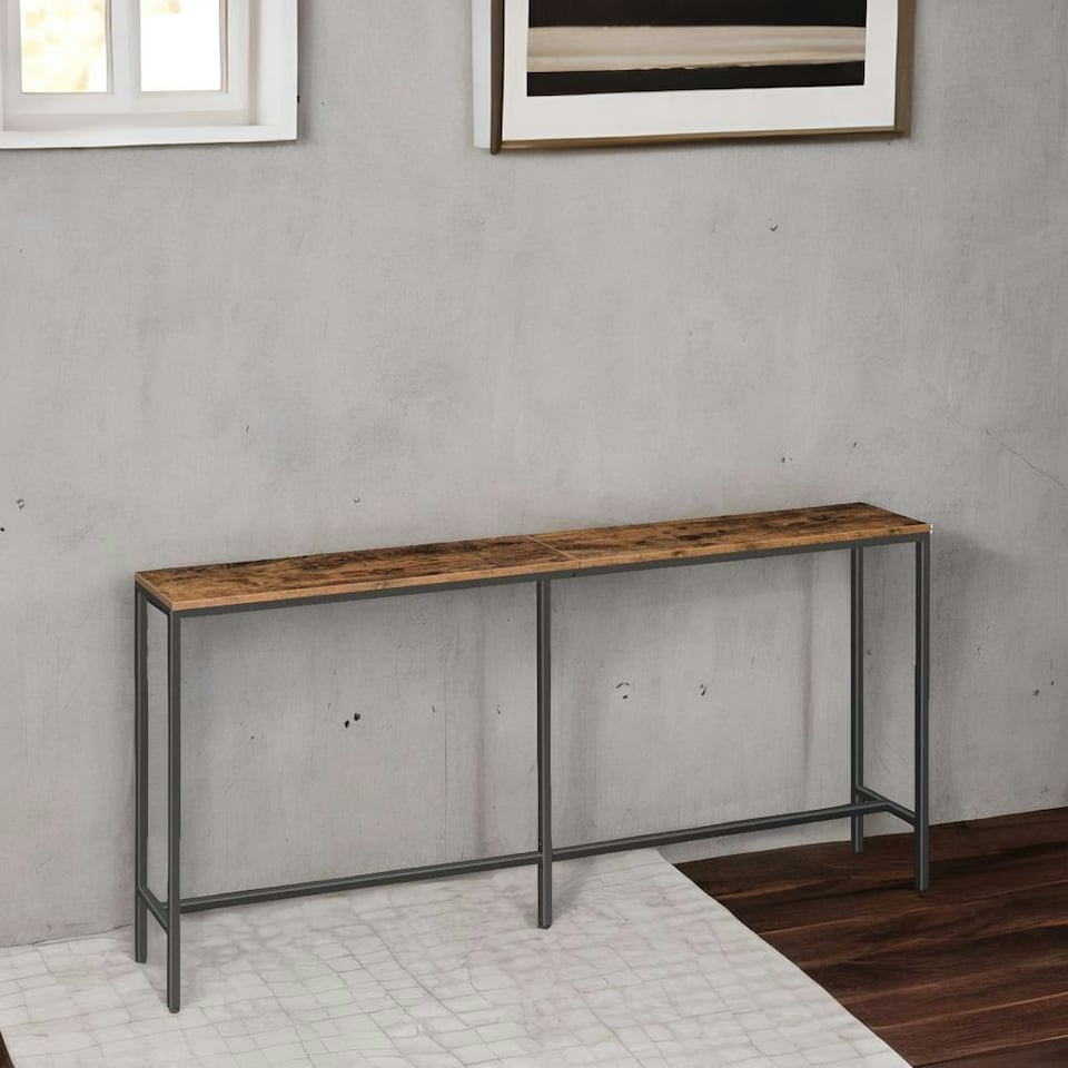 image 1 of Industrial 180CM Wide Slim Hallway Console Table Rustic Brown Brown